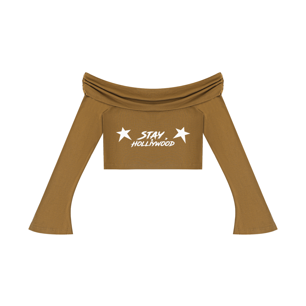 Women's Off-the-Shoulder Bell Sleeve Crop T-Shirt