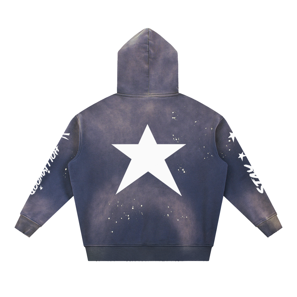 Vintage Washed Frayed Fleece Hoodie