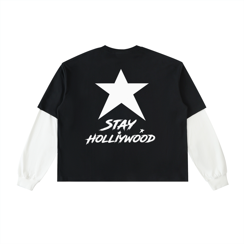 Layered Contrast Sleeve Cotton T-Shirt