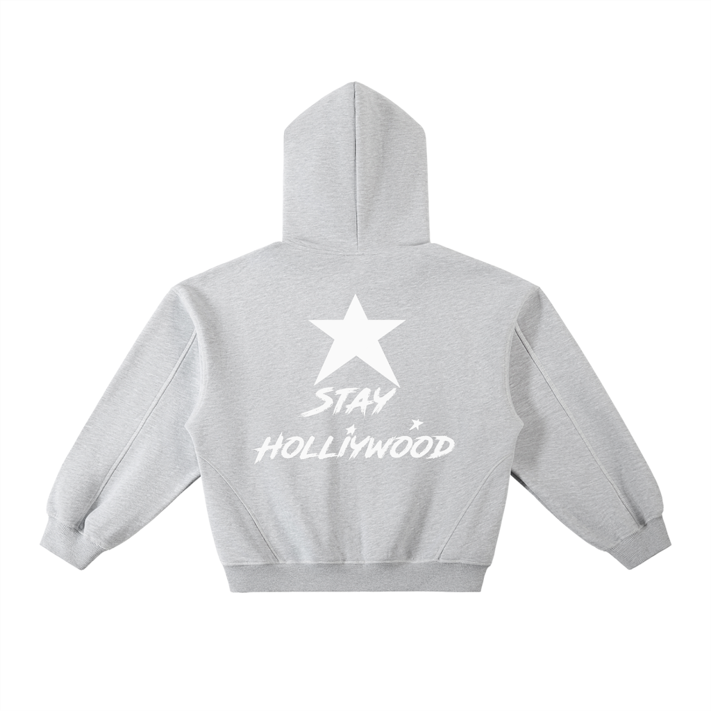 Contrast-Stitched Boxy Fleece Hoodie