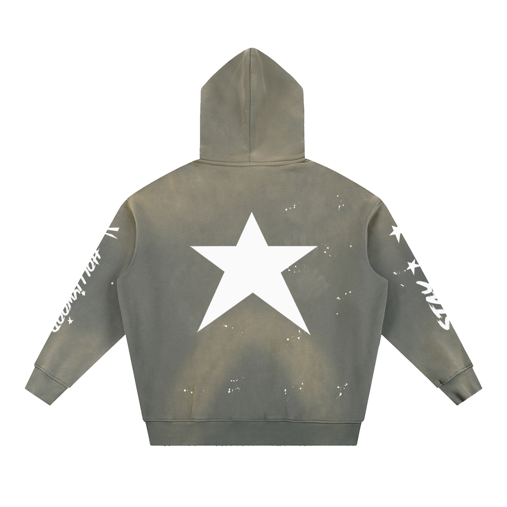 Vintage Washed Frayed Fleece Hoodie