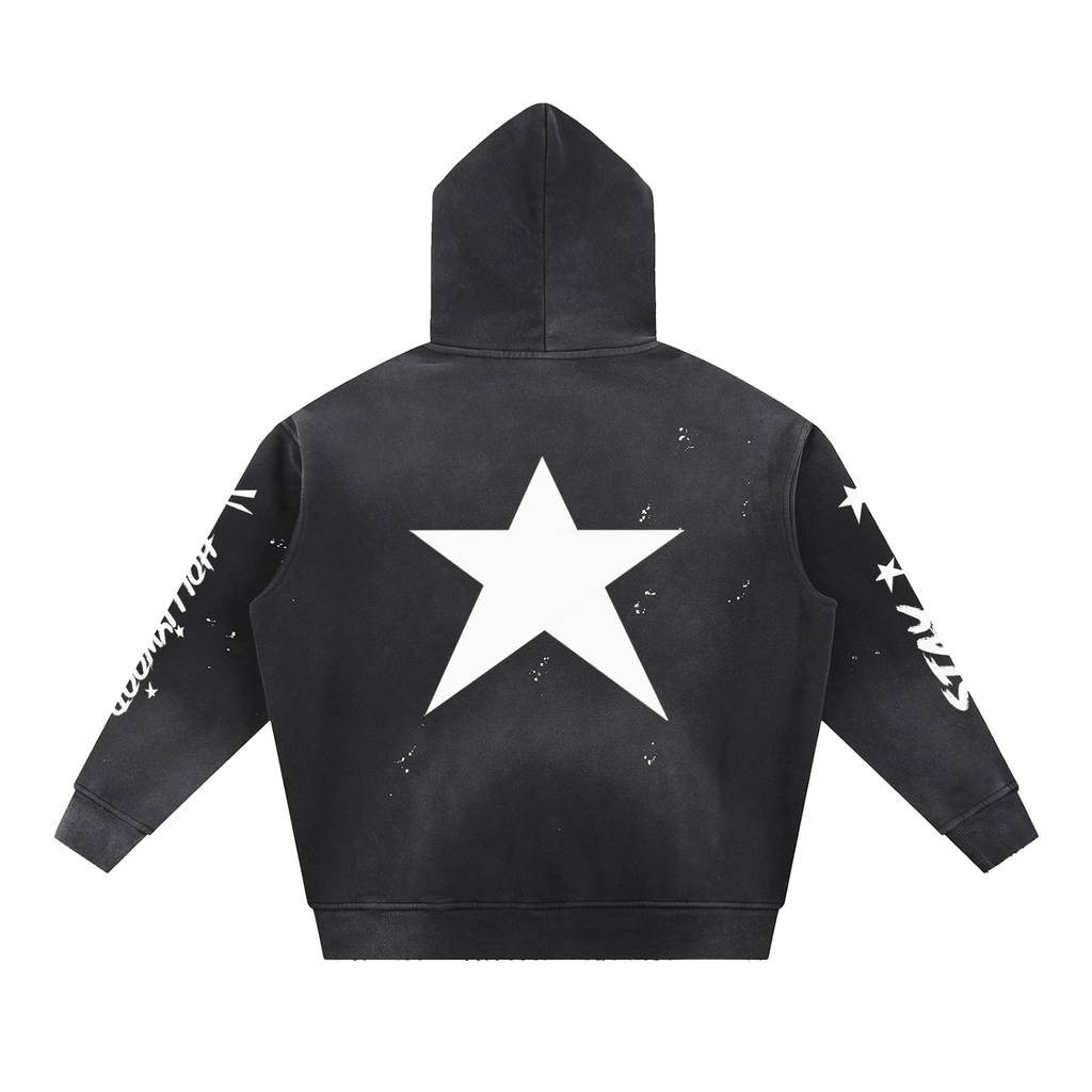 Vintage Washed Frayed Fleece Hoodie