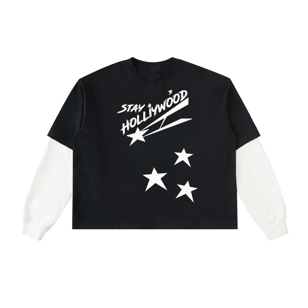 Layered Contrast Sleeve Cotton T-Shirt
