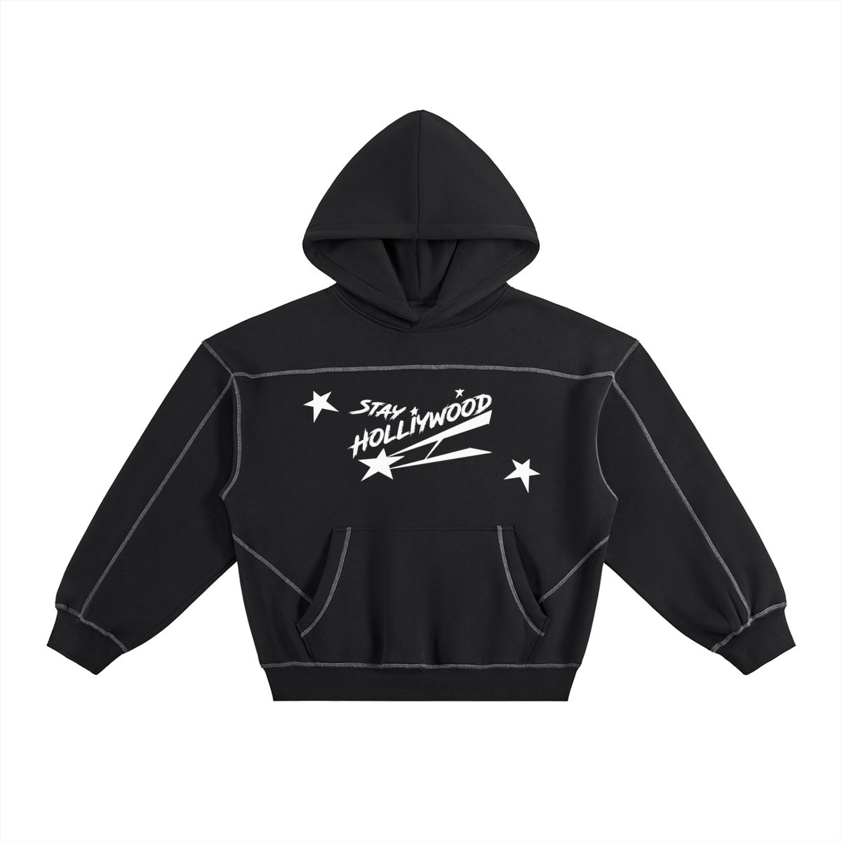 Contrast-Stitched Boxy Fleece Hoodie